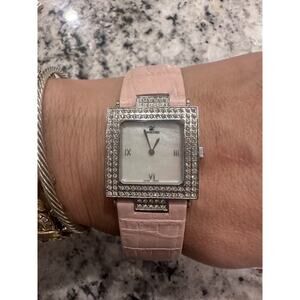 Vintage Swarovski Crystal Ladies Watch Square Mother of Pearl Face Swiss EUC